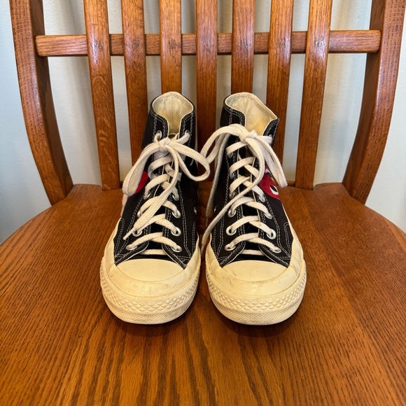 Black Comme des Garcons Play Converse Black Off White Sneakers Men’s 6 Women’s 8 - Picture 2 of 11